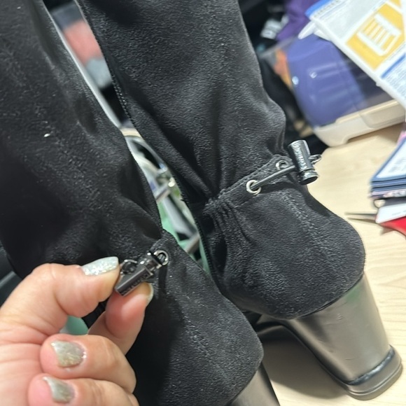 Calvin Klein boots Isila black stretch leather wedge size 7 tall boot moto boho - Picture 6 of 7